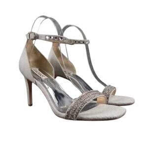 Badgley Mischka Shoes Womens 8.5 Sandal Pumps Ankle Strap Formal Rhinestone Grey